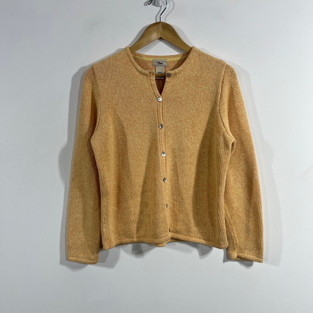 LL Bean VTG 90s Granola Folk Chunky Cotton Knit Cardigan Sweater Womens Medium
